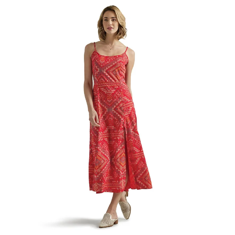 Wrangler Ladies Retro Aztec Woven Red Maxi Dress