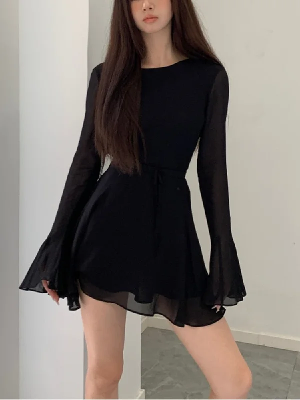 Zjkrl - Bodycon Black Y2k Mini Dress Women Elegant Slim Sexy Even Party Dress Office Lady Backless Dress Korean Fashion 2023 Autumn Chic