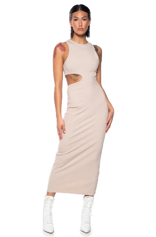 EFFORTLESS WIN SIDE CUTOUT MIDI DRESS