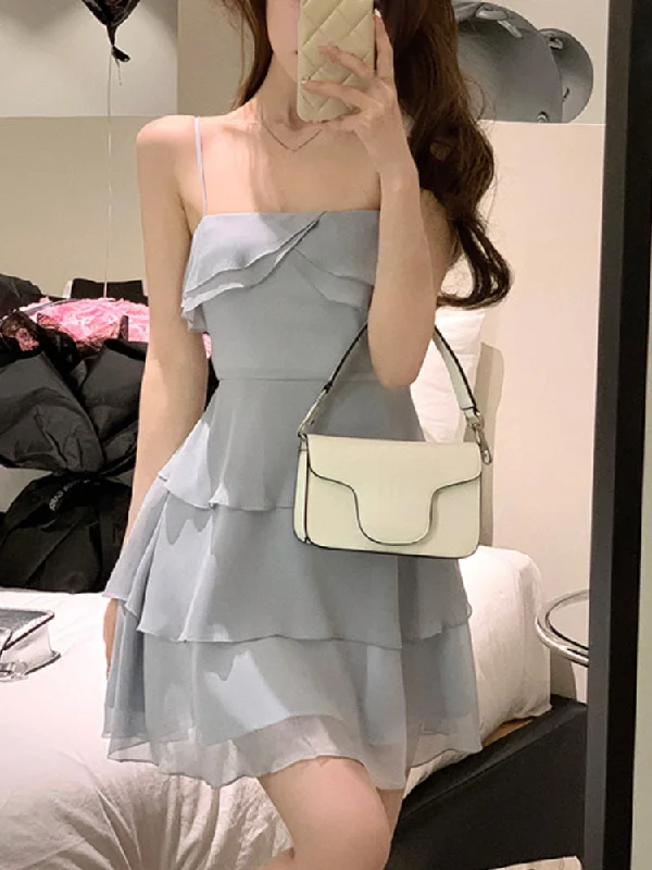 Zjkrl 2023 Summer Elegant Formal Mini Dress Women Basic Sleeveless Chiffon Strap Dress Female Y2k Short Party Dress Solid Korean Chic