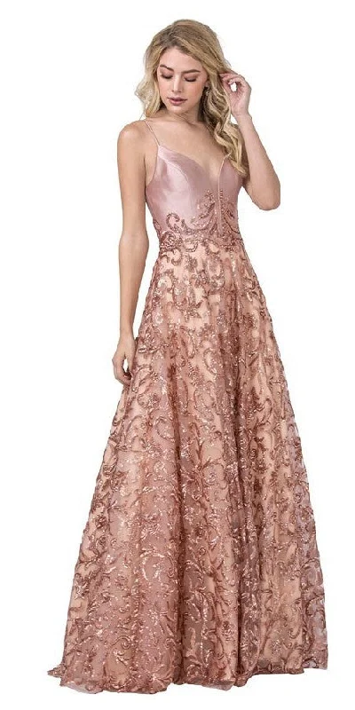 Aspeed L2408 Lace-Up Back Floral Sequins Long A-Line Dress