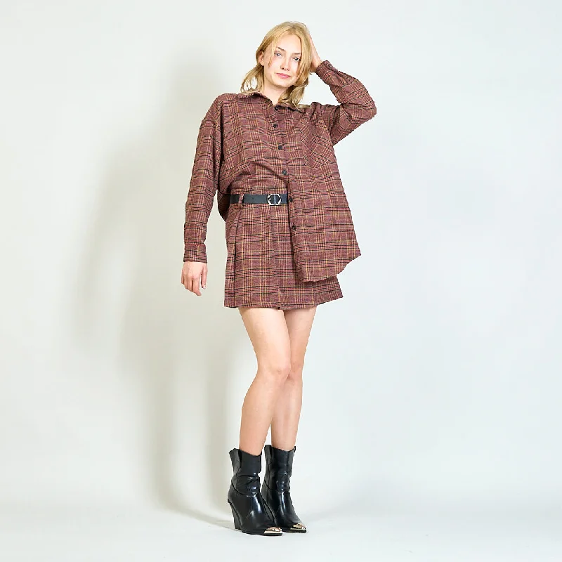 Tartan pleated skirt with belt wholesale