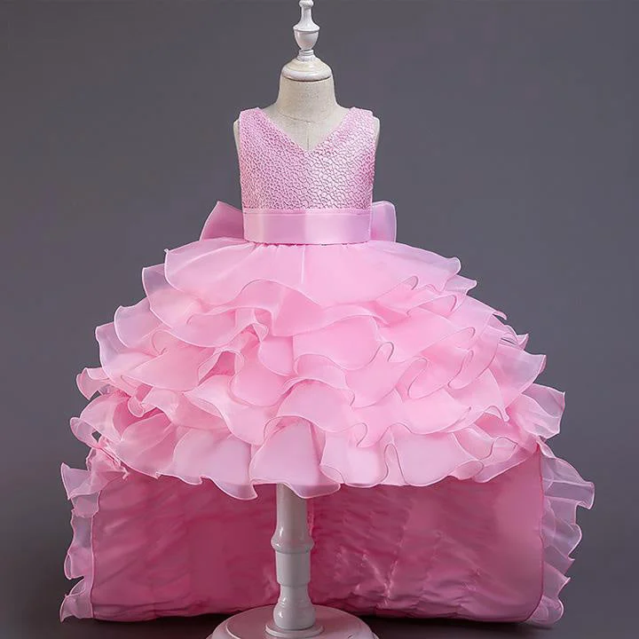 Girl Pageant Princess Dress Baby Girl Fluffy Sequins Tail Birthday Party Dress